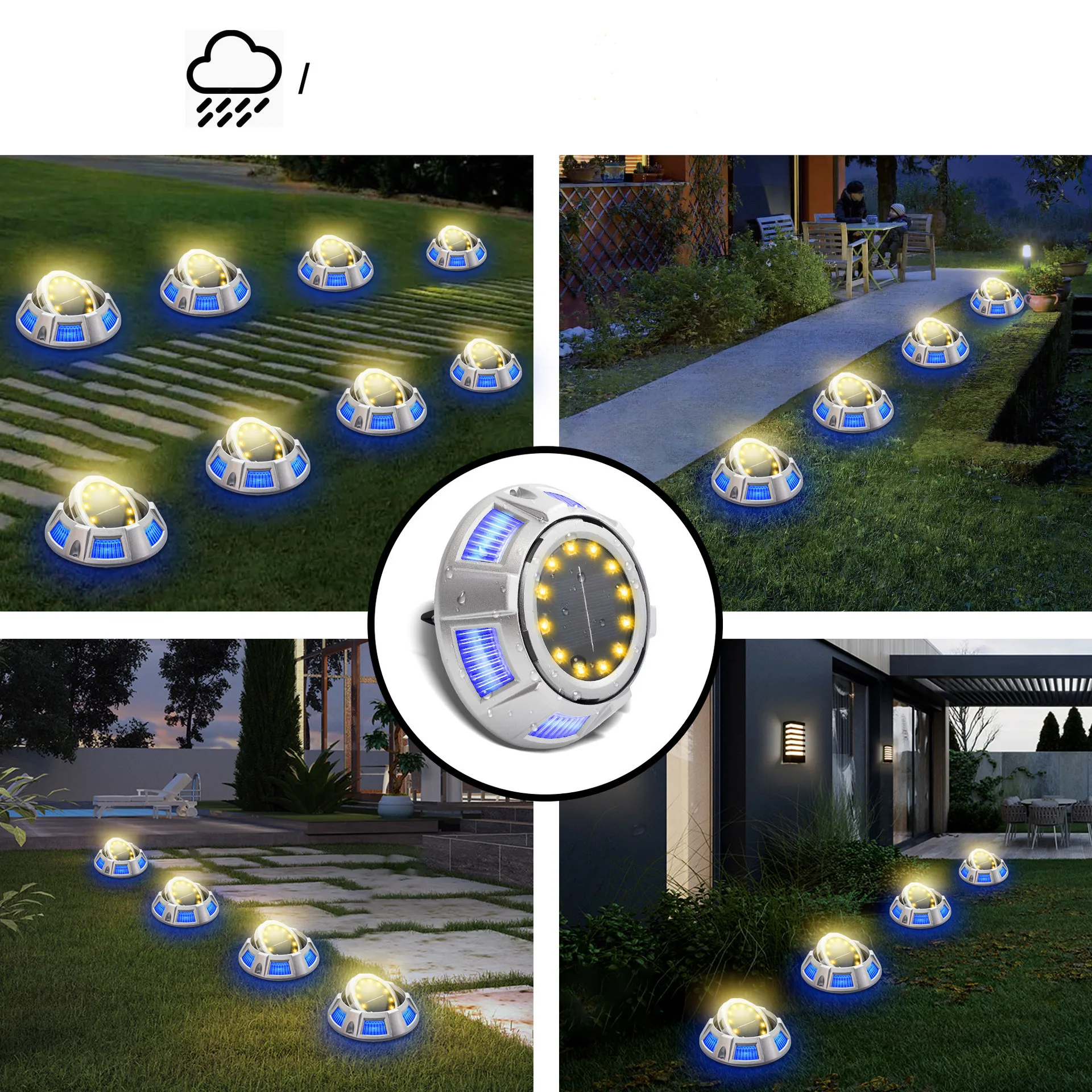 8 LED Waterproof Colourful RGB Solar Buried Ground Light Outdoor Garden Lamp