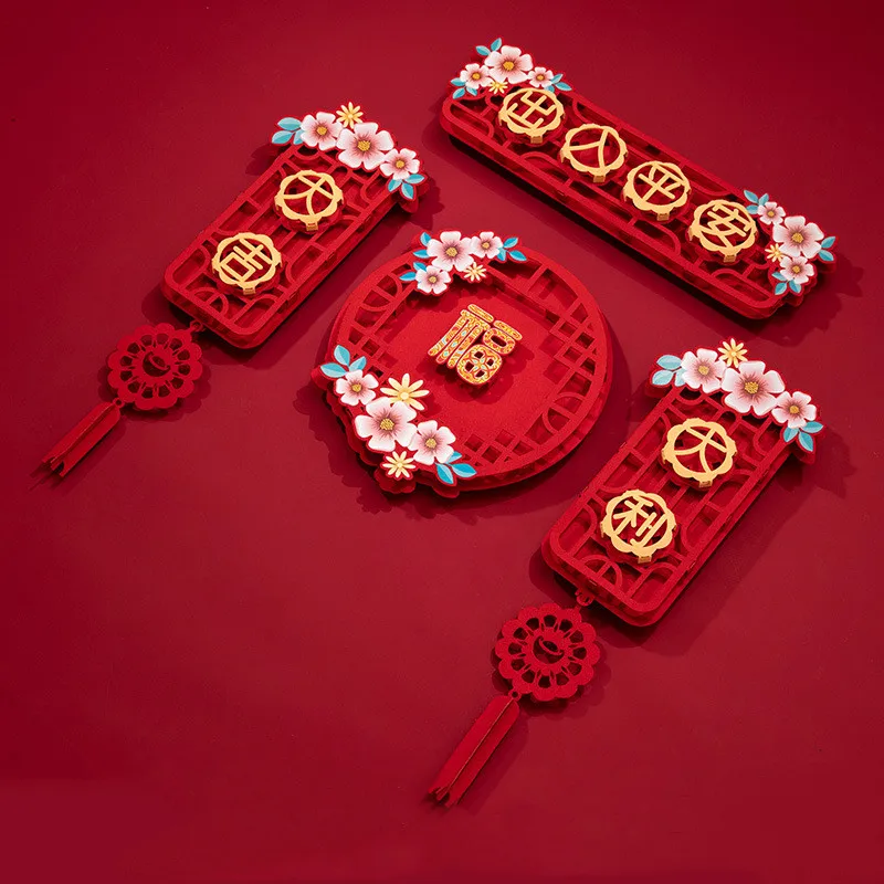 2023 New Creative 3D Rabbit Year Felt Couplet Spring Festival New Years Day Door Decal Decoration