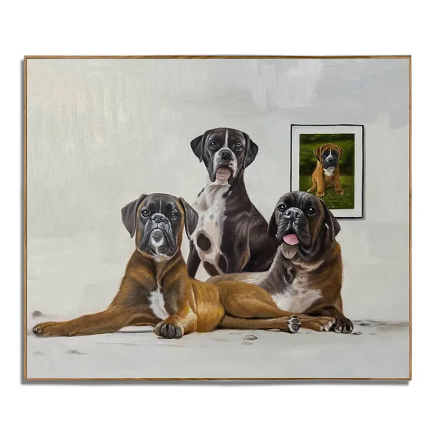 Original Art Factory Wholesale Modern Handpainted Abstract Dog Portrait Oil Painting Custom Size Canvas Hotel Home Wall Decor