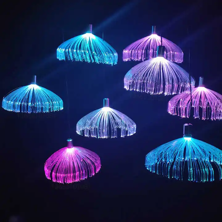 Outdoor Indoor Atmosphere Star Pavilion Decoration Lighting Colorful LED Fiber Optic Jellyfish Hanging Lamp