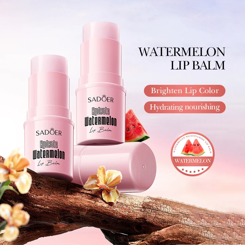 OEM SADOER Wholesale Private Label Watermelon Moisturising Repairing Lip Balm Organic Natural Fruit Hydrating Lip Balm