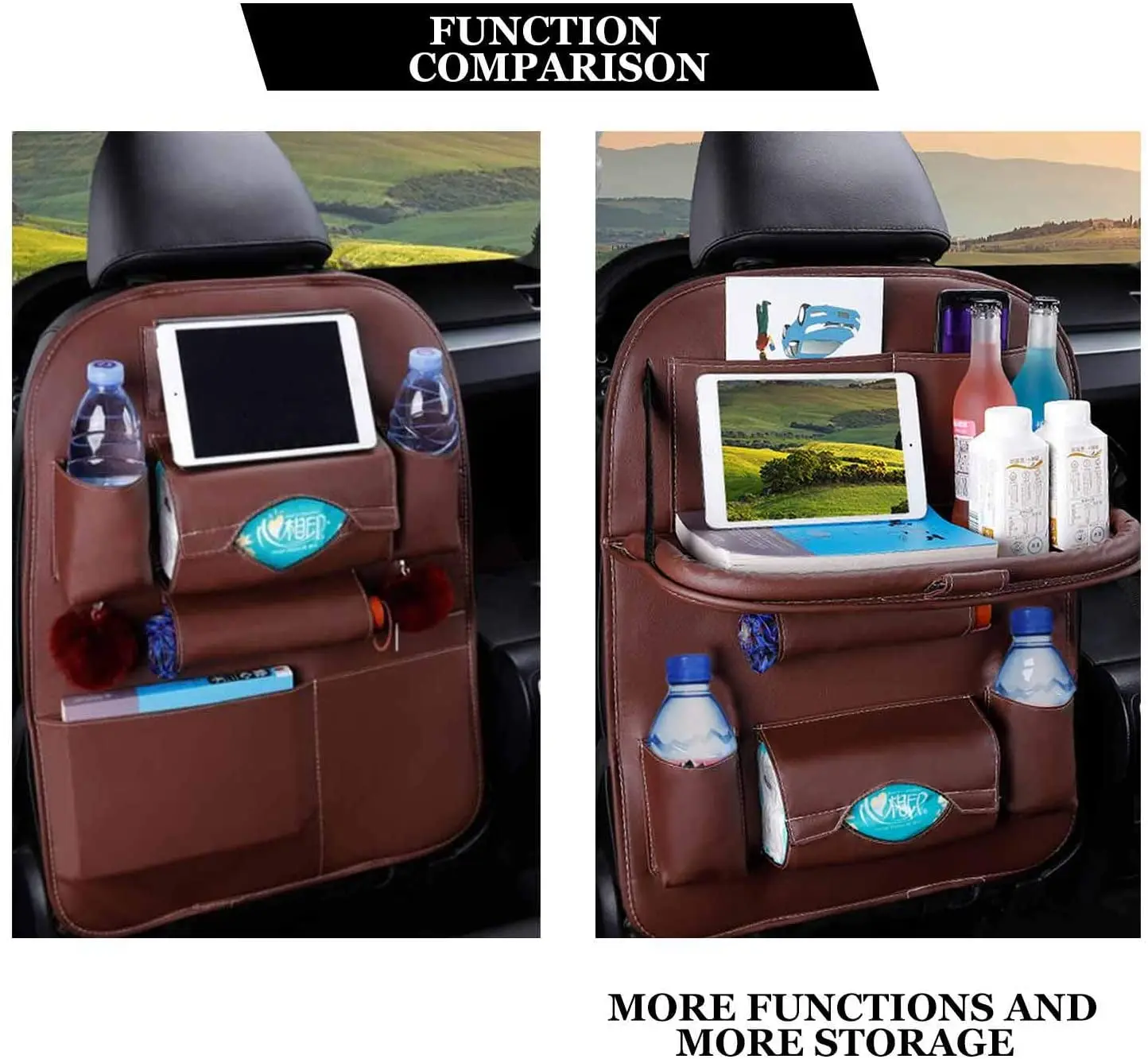 Tray Tablet Holder Tissue Box Auto Back Seat Bag Protector Accessories Car Back Seat Organizer Storage Bag with Foldable Table