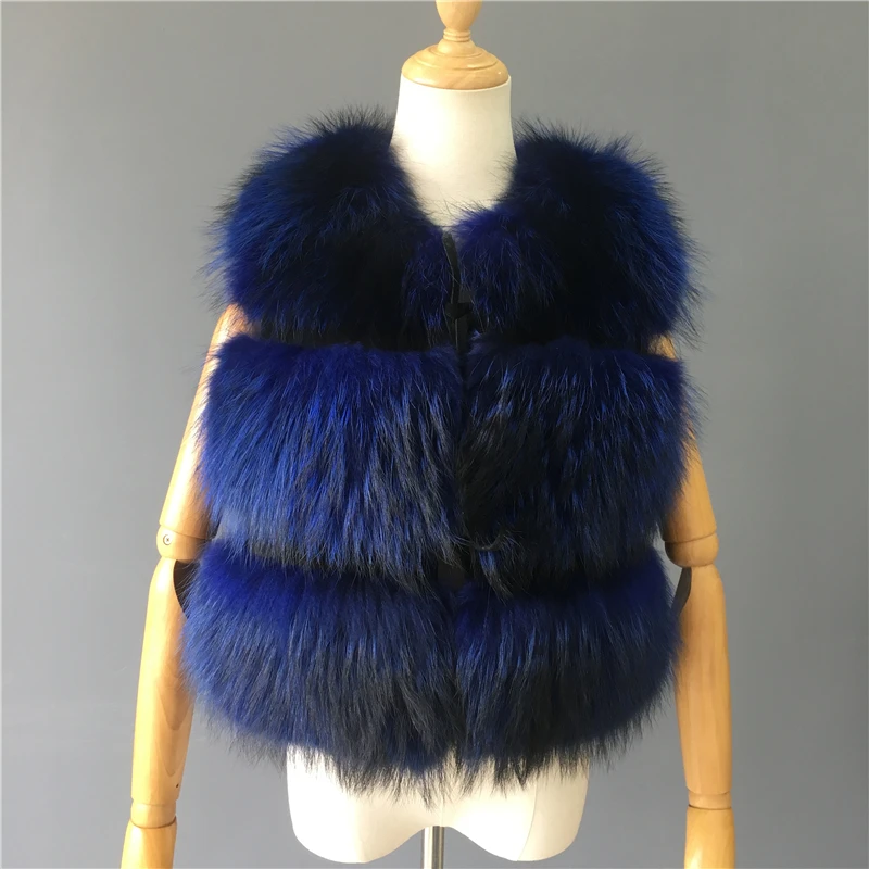 Women Real Raccoon Fur Vest Winter Thick Warm Hot Fashion Natural Fur Gilet Ladies Fur Waistcoat