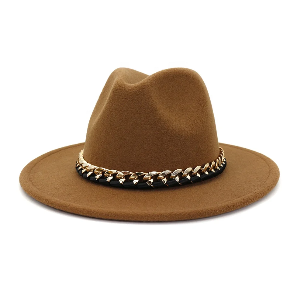 Fashion Gold Chain Women Fedora Hat