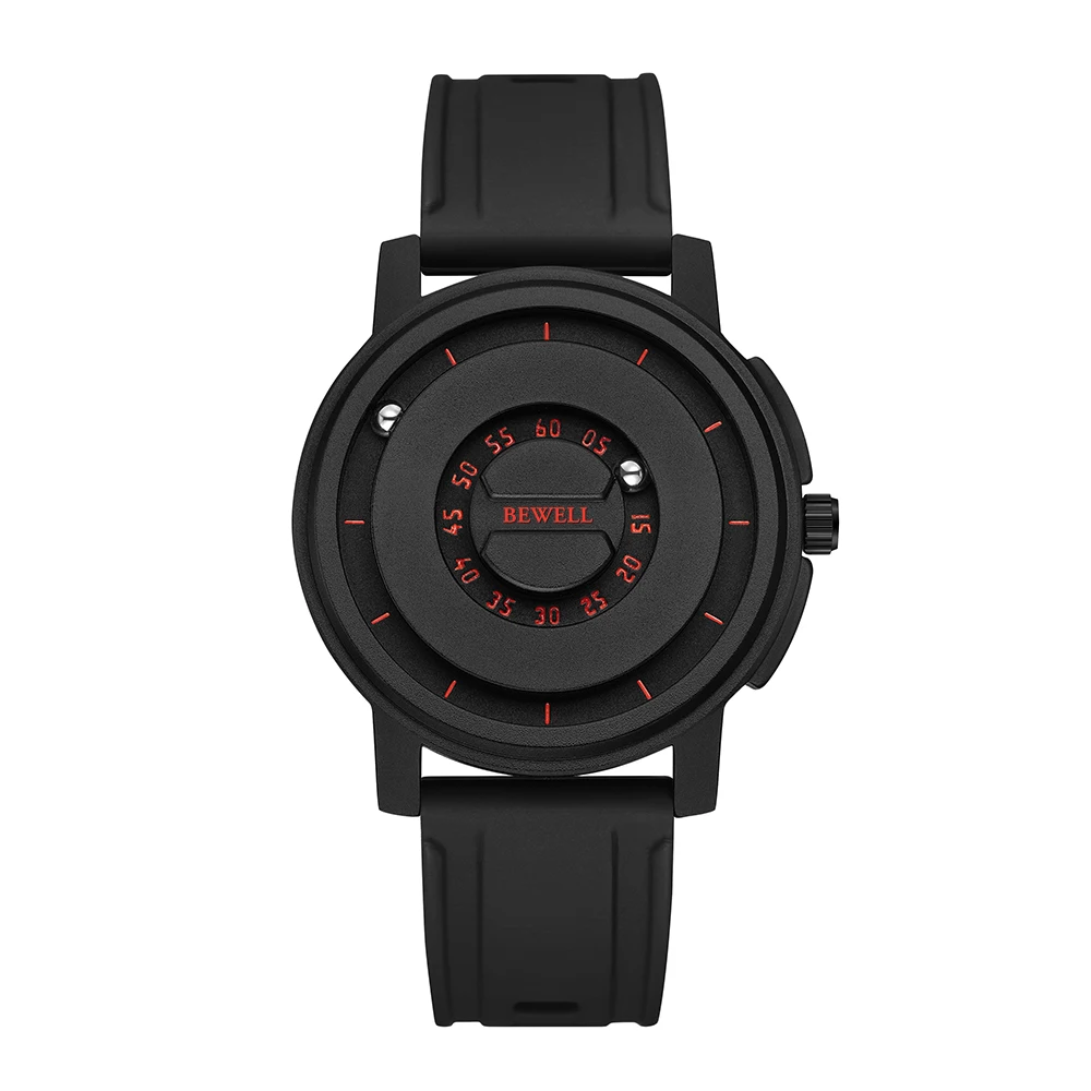 Antique Light Magnetic Movement Watch Full Black Dial 22mm Steel Silicone Band Buckle Clasp  Fashionable ODM Design