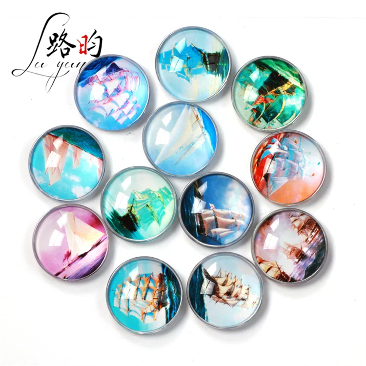 Wholesale Custom Oil Painting Sailboat Round Glass Fridge Magnet Silicone Rubber Refrigerator Magnets With Advertisement