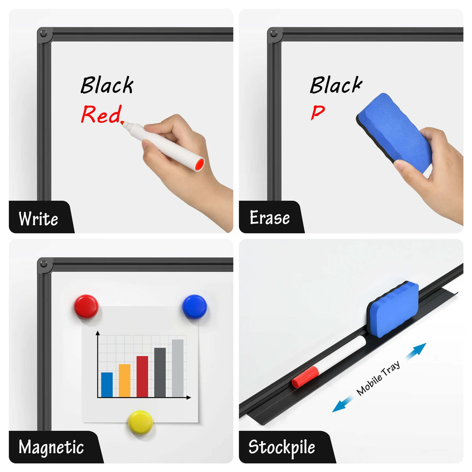 48*36 дюймов, магнитная доска для письма с подставкой для ручек и маркером для классной школы, напрямую с завода