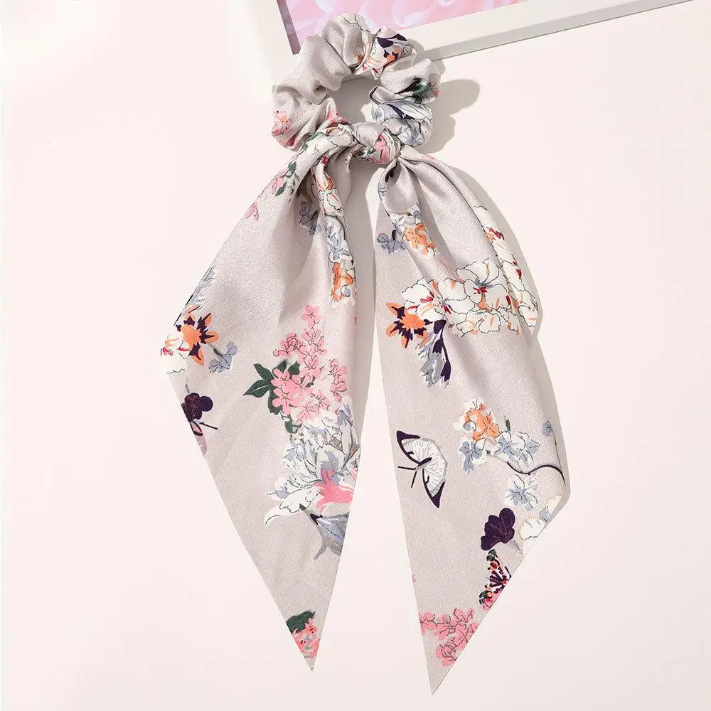 Wholesale New Style Hair Accessories Pure Color Long Ribbon Scarf Elastic Hair Bands For Women Cross Silk Satin Hair Scrunchies