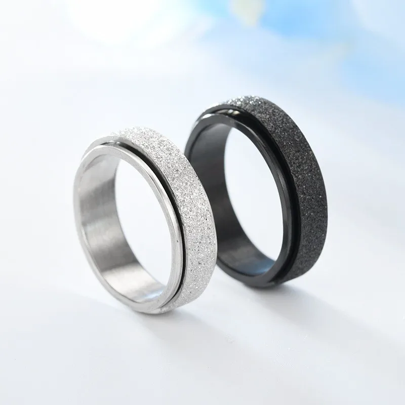 Frosted Ring with Rotatable Anti Anxiety and Stress Relief Ring Couple Ring Jewelry Wholesale Titanium Steel 5g CLASSIC 5pcs