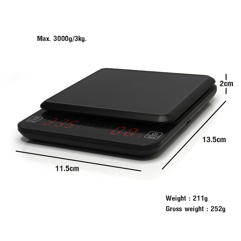 Pocket Digital Espresso Weight 3kg/0.1g Rechargeable Mini Coffee Scale with Timer