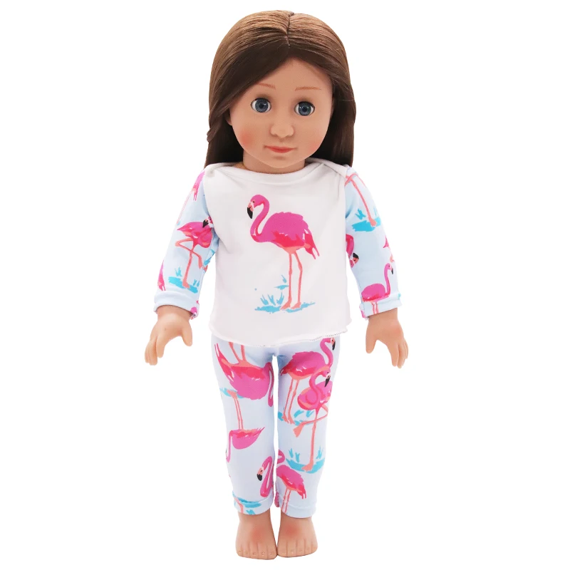 Aliexpress Fashion Wholesale  18-inch American Doll Cotton Print Soft Casual Long sleeves Pajamas Set Elastic Doll Clothes