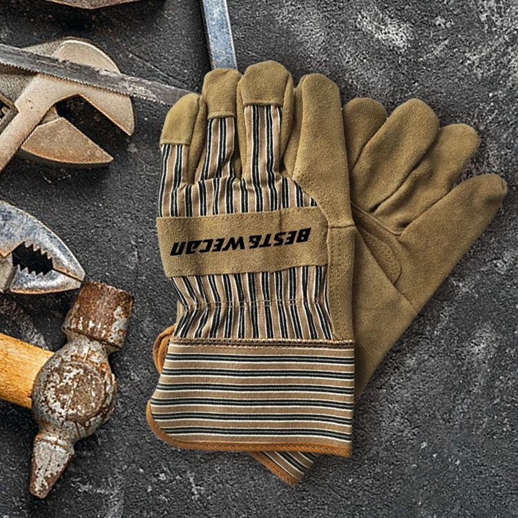 Best&Wecan manufacturer brown labor protection men worker cowhide cow leather work safety gloves