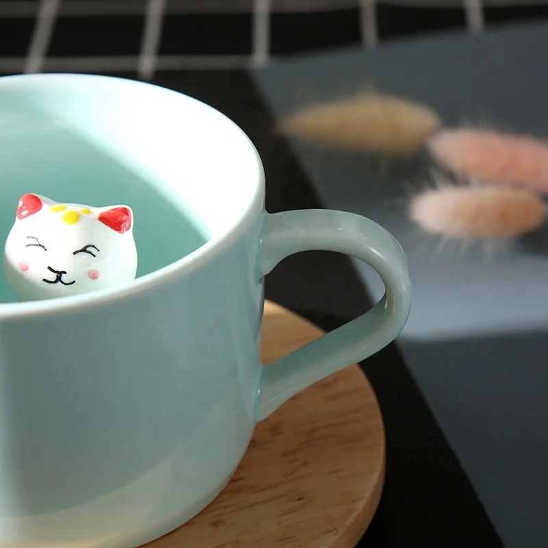 Забавный милый мультфильм белый фарфор 3D стерео ручная роспись животных Внутри Celadon керамическая кружка кофейная чашка