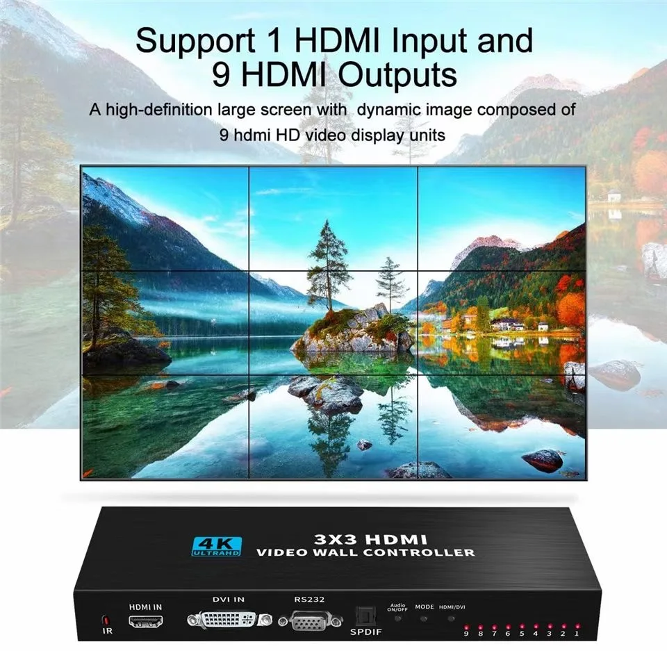 4K HD 1080P 3x3 HDMI DVI TV Video Wall Controller Processor 1X2 1X4 1X3 2X1 3X1 4X1 multi video screen processor Switch Splicer