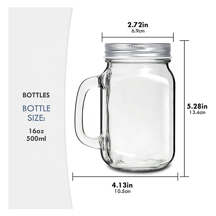 Free Sample Drinking 4oz 10oz 16oz Regular Mouth Glass Cups Glass Mason Jar with Handle Glass Mason Jar with Lid and Straw