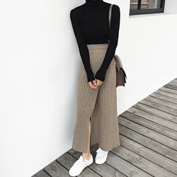 Winter Autumn Knitting Skirt High Waist Long Pencil Skirt Women Open Slit Warm Thicken Knitted Casual Vintage Maxi Skirt