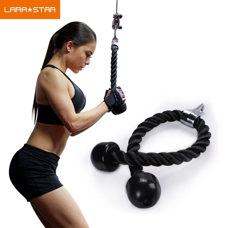 Low MOQ Home Gym fitness adjustable pull down training tricep pull down rope double Rubber Ends Training Accessories