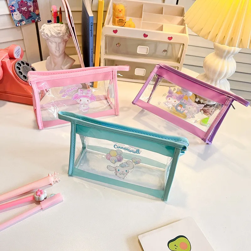 large capacity PVC stationary pouch soft manufacturer school girl cartoon transparent stationery box pencil case
