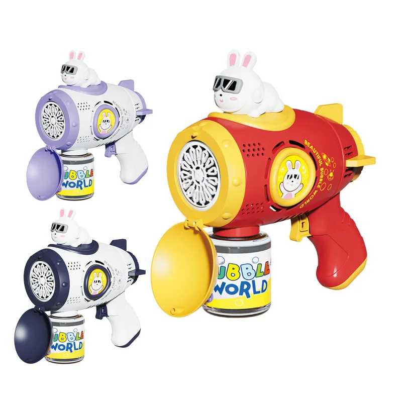 New Arrival Summer Outdoor 15 Holes Full Automatic Space Rabbit Bubble Gun with LED Light