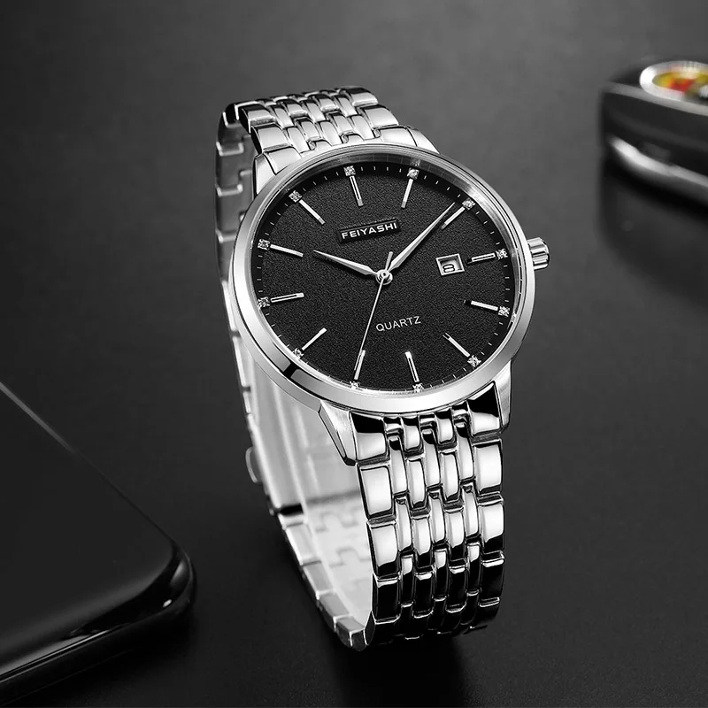 Feiyashi Business Calendar Display watches men top brand luxury stainless steel bracelet Quartz wrist watch Fashion wholesale