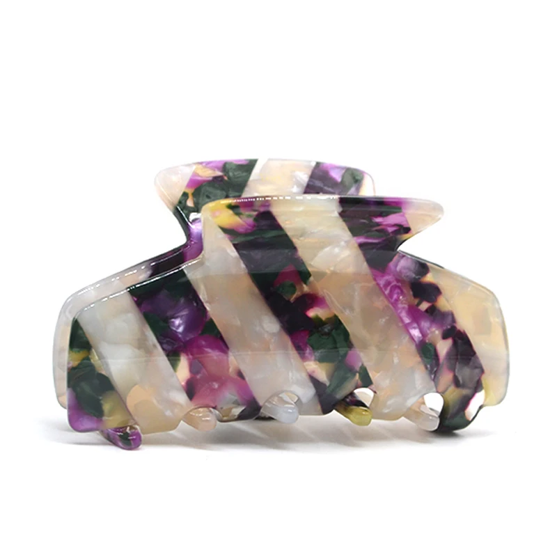 European and American Style Wholesale Custom Branded cellulose acetate Splice Stripe Claw Clips for women
