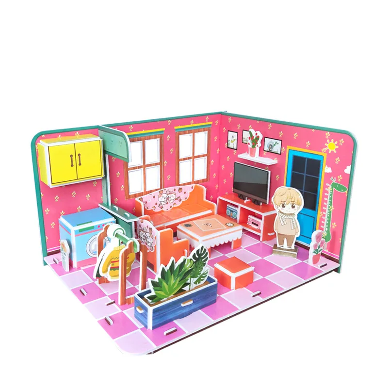 New Cheap 3d Paper Puzzle Dollhouse Kitchen House Style DIY Toy Puzzle For Kids