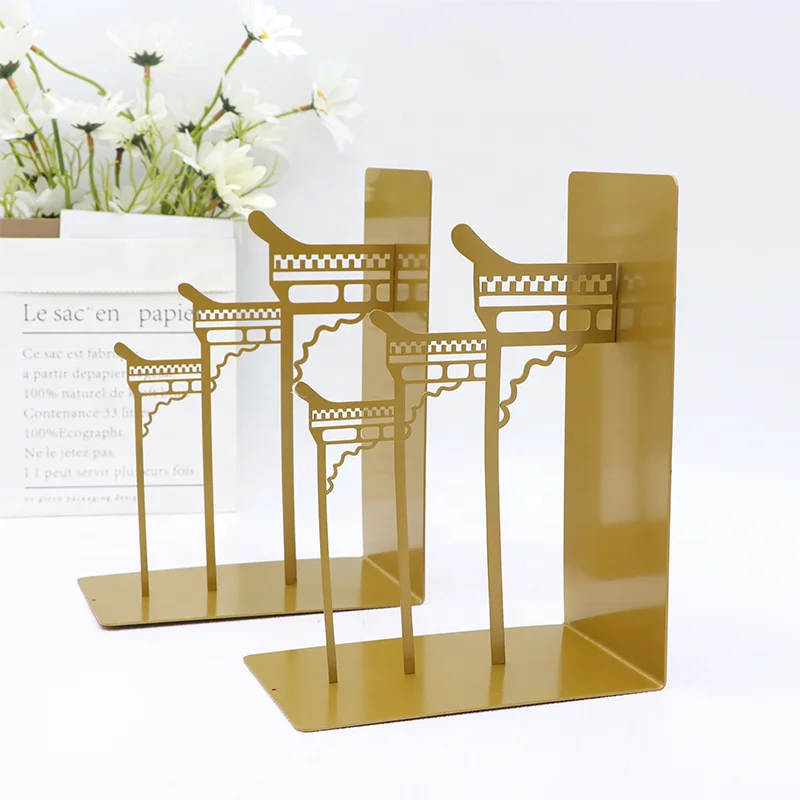 Custom chinese style design Not Rusty High quality decorative metal book ends gold bookend