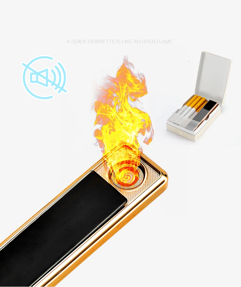 Ультратонкая Роскошная электрическая зажигалка с зарядкой от USB тонкая беспламенные ветрозащитные зажигалки сенсорным