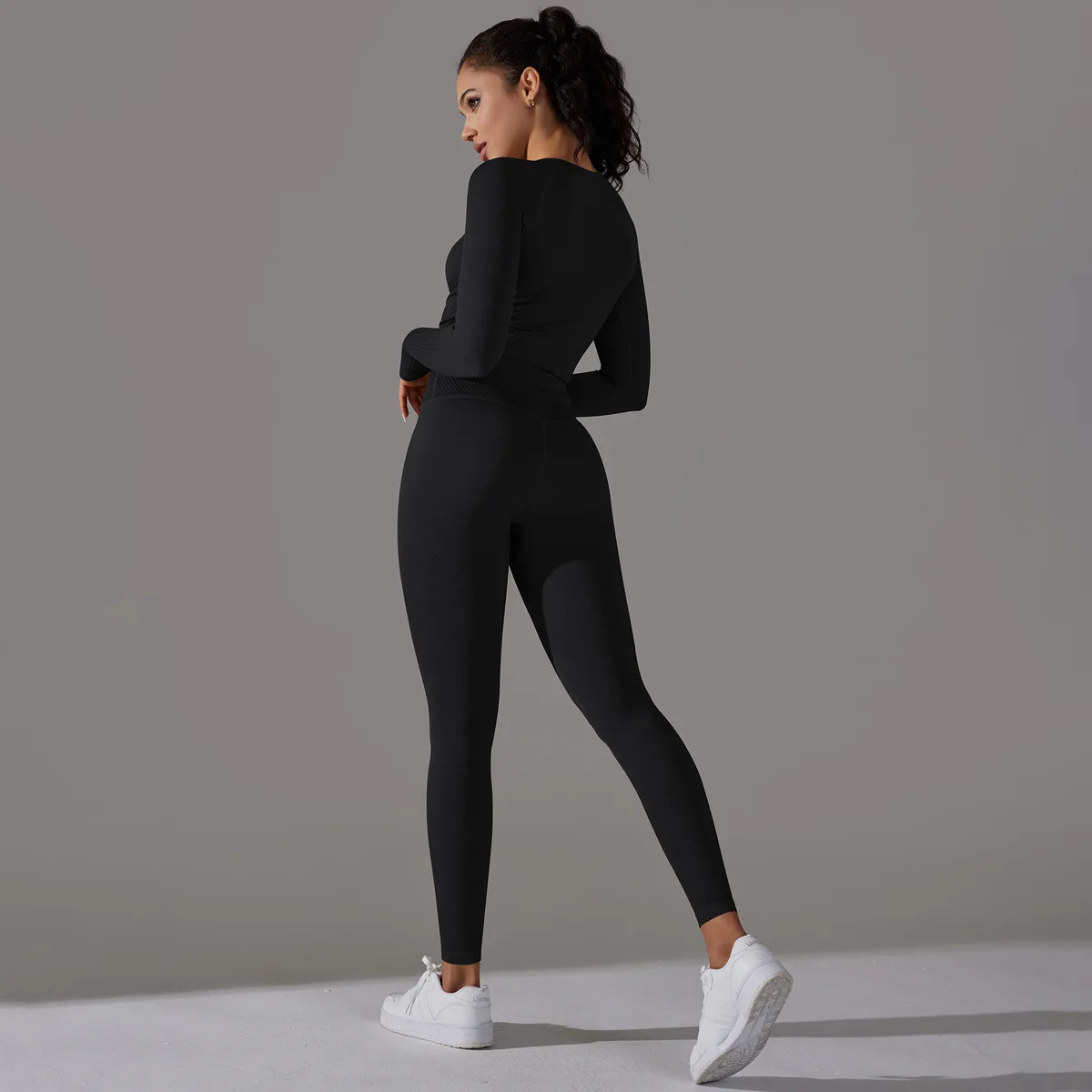 Gym Fitness Long Sleeve Sweatshirt Activewear High Waist Leggings Gym Wear Sets Women Two Piece Yoga Set For Women Long Sleeve