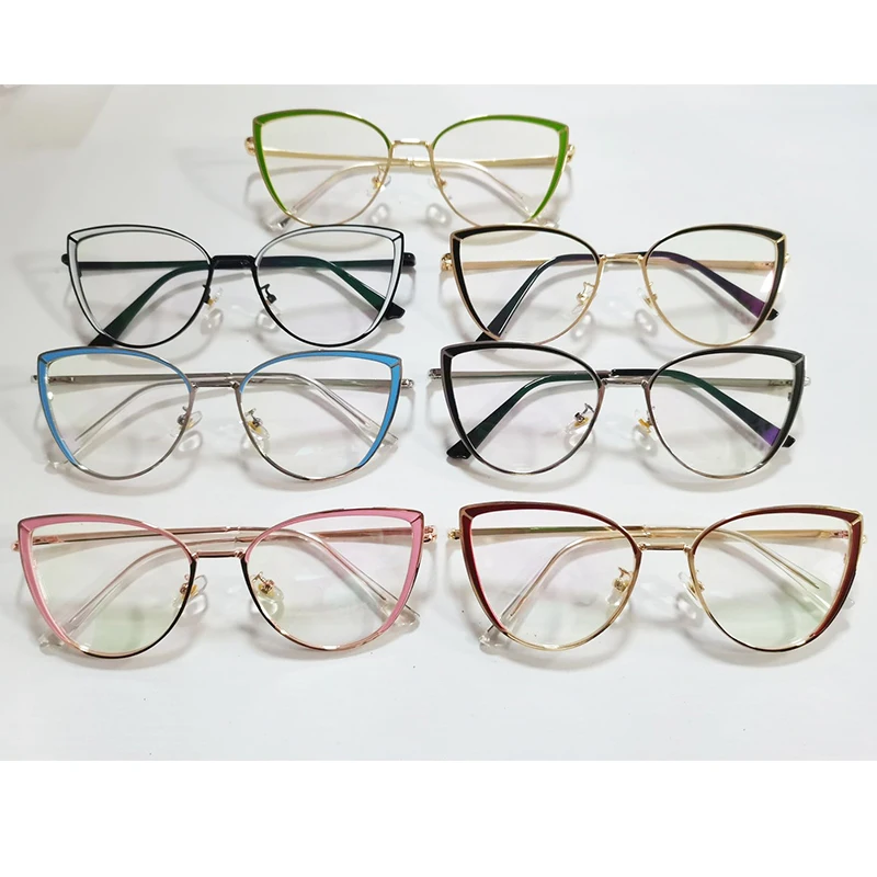 8217 Trendy cat eye Metal Frames photochromic Glasses Anti Blue Light Optical Frame women Eyeglasses