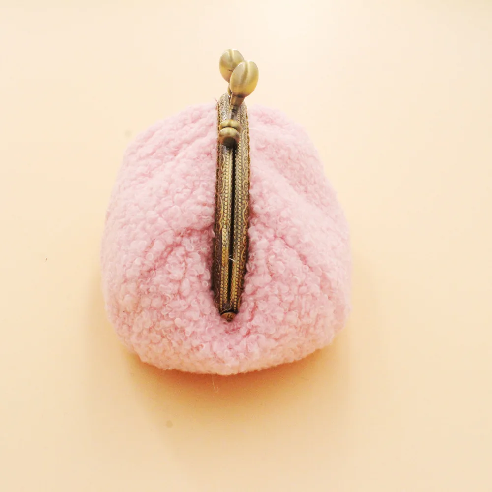 Custom Logo 4 inch Plush Coin Pouch Women Wallet Lock Cosmetic Bag Clasp Clutch Coin Purse Buckle Snap Closure Lipstick Bag