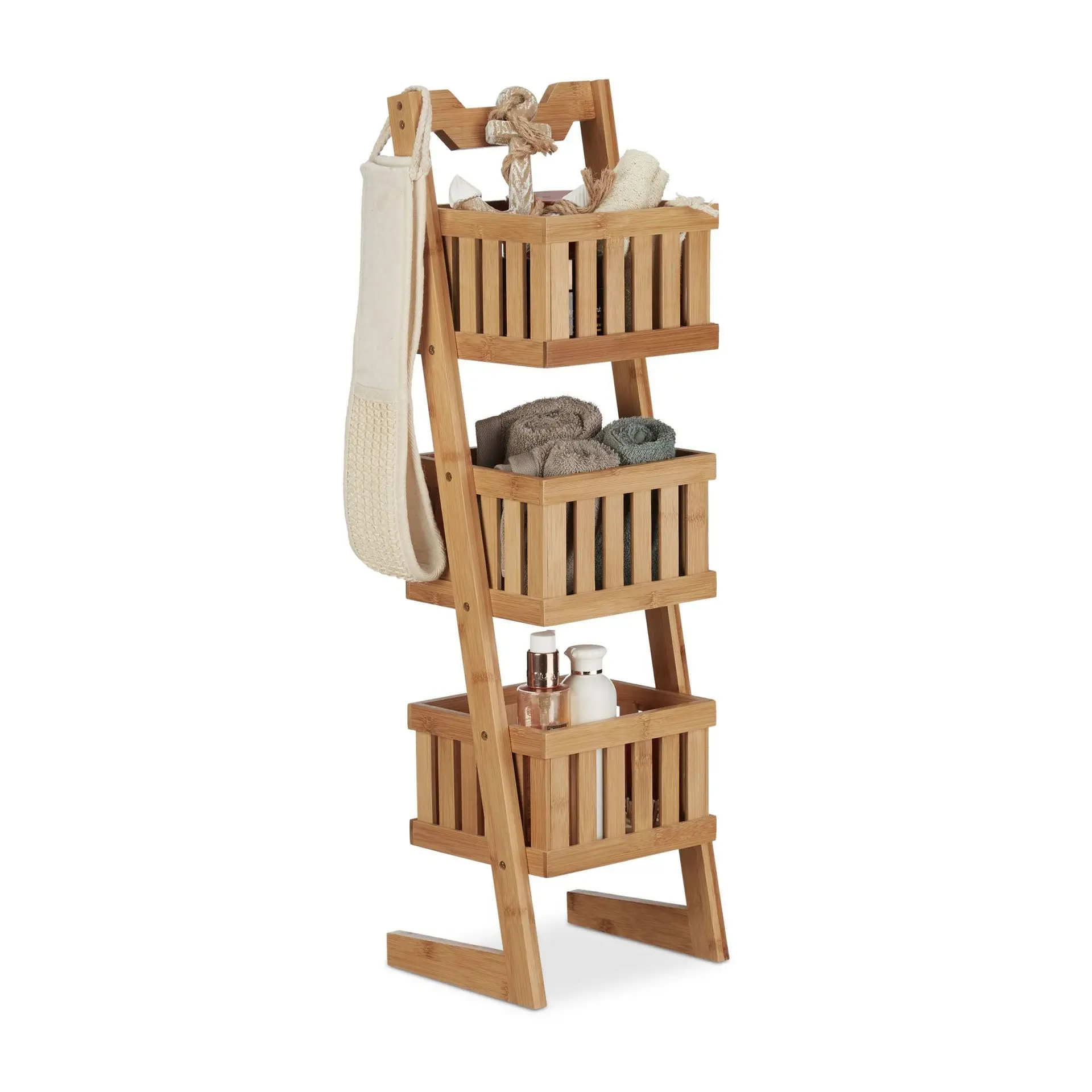 Living Room kitchen Vegetable 3 Tier Ladder Shelf  Bamboo Wood Bathroom Shower Caddy Towel Storage Rack