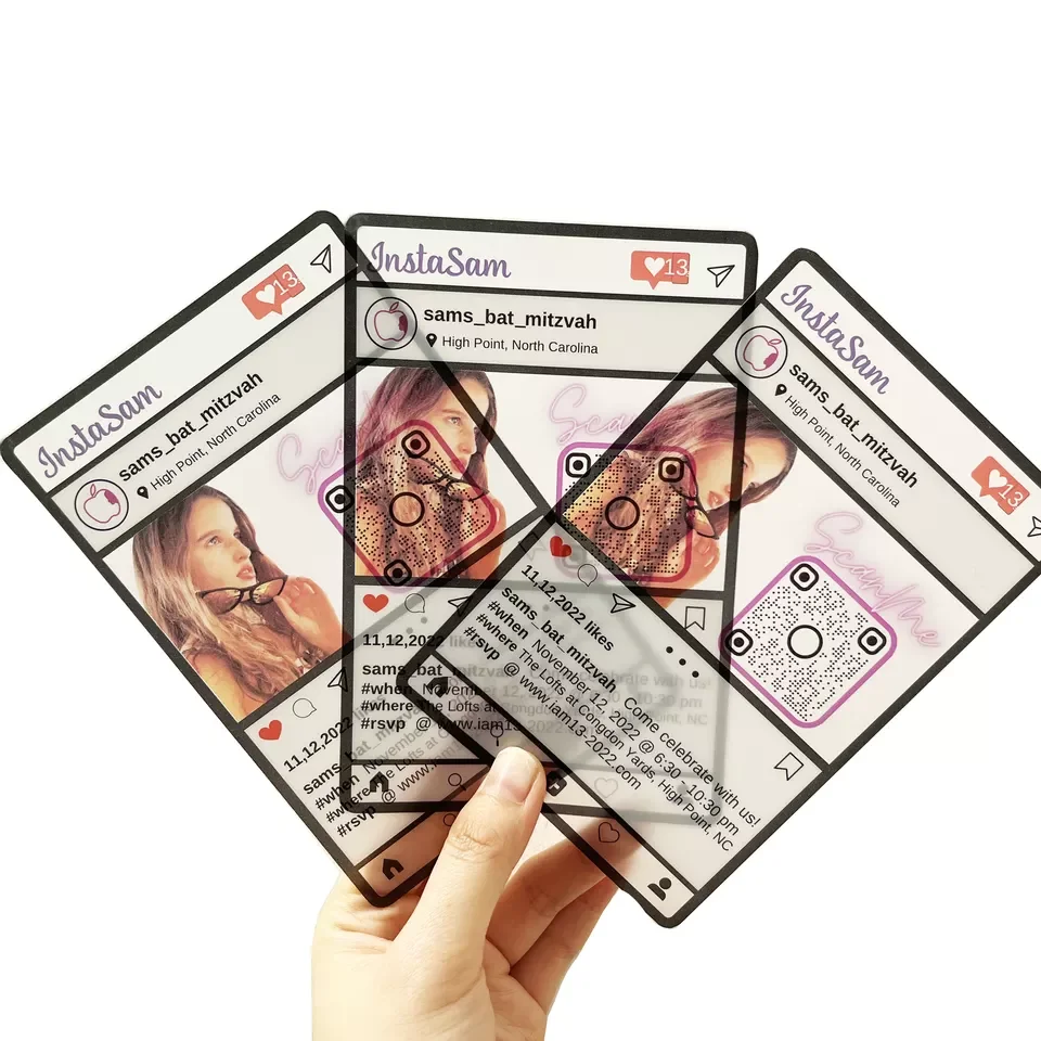 Custom hot High Quality Waterproof Premium cr80 PVC Transparent Instagram Business Card
