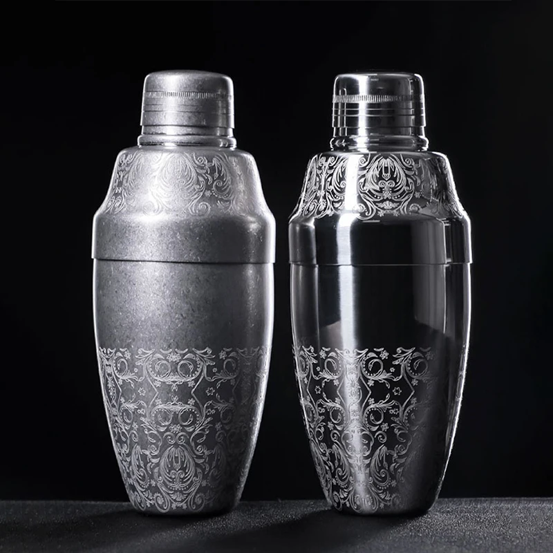 Japanese Style 500ml Stainless Steel 3-Piece Etching Cocktail Shaker Bar Shaker Cobbler Shaker Bar Tools
