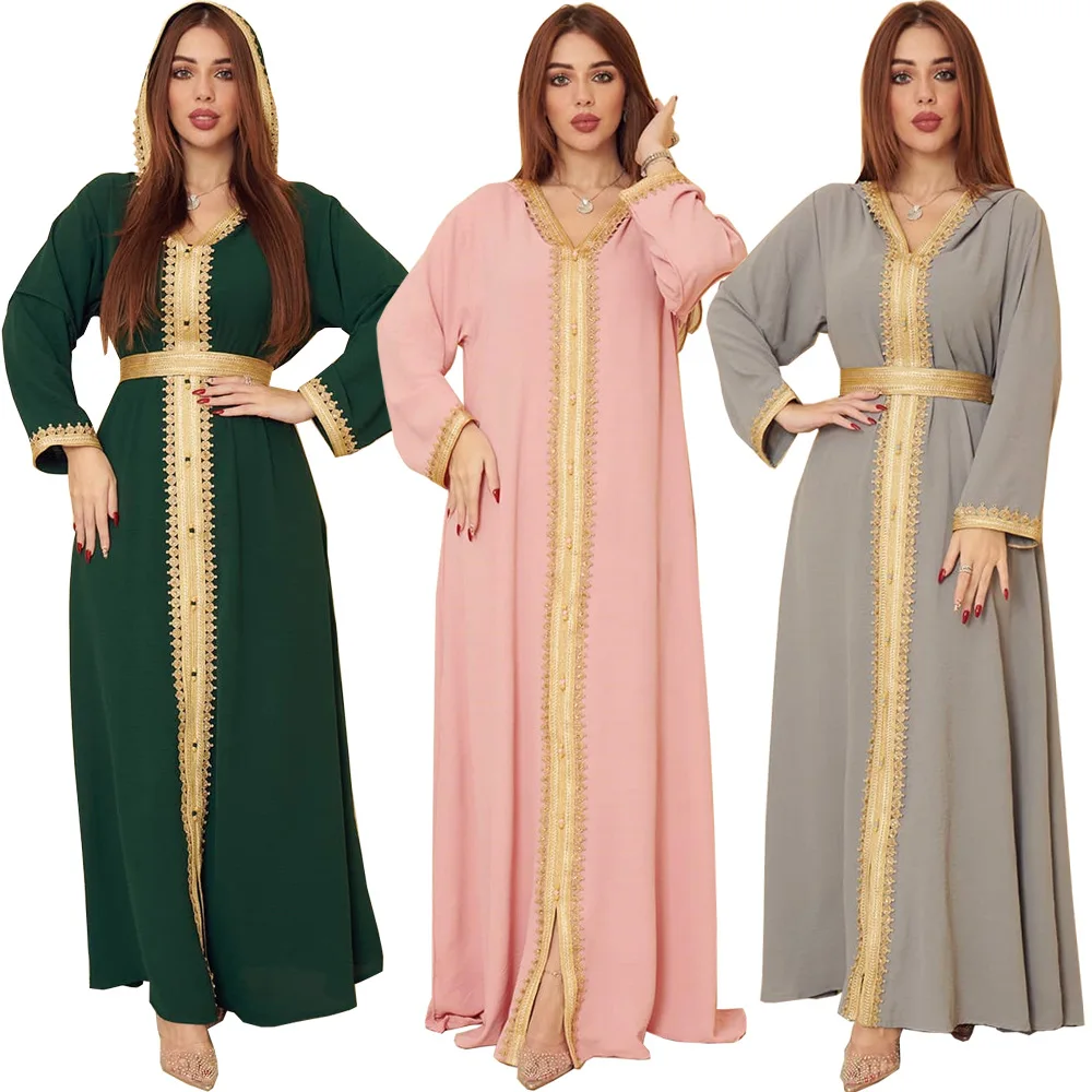 2022 New Vintage Ethnic Sequins Embroidery Abaya Dress Women Middle East Arab Oman Moroccan Caftan Dubai Muslim Clothes