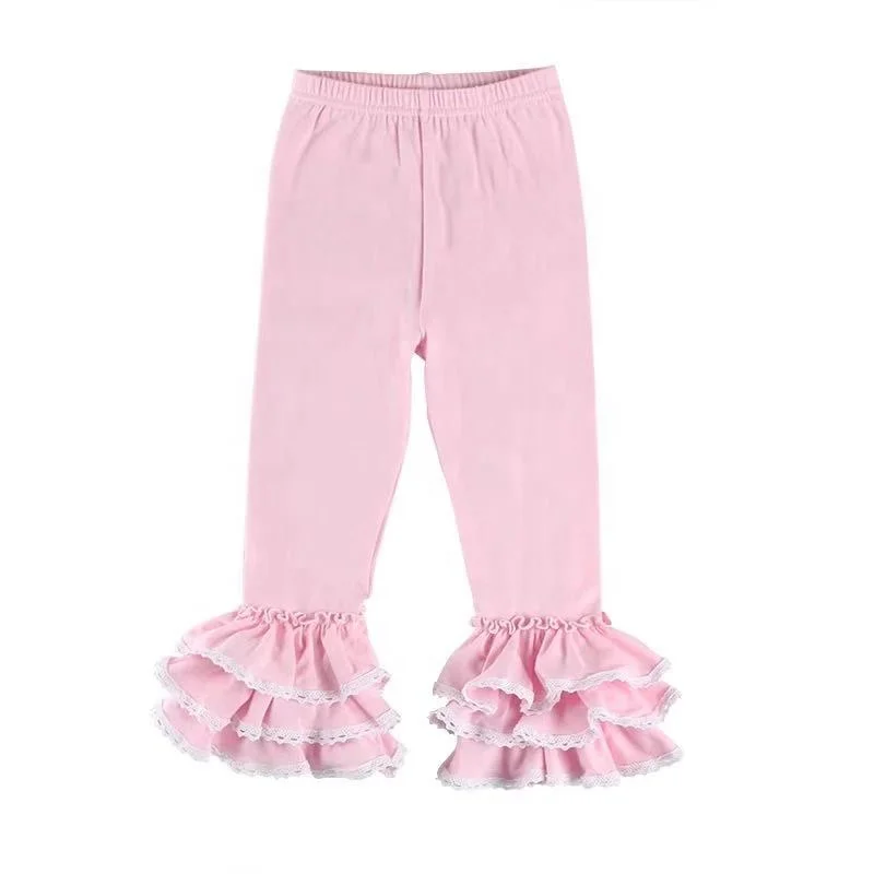 Kids Girls  Plus Size Pants Wholesale Solid Cotton Icing Ruffle Leggings Kids for Children  Casual OEM
