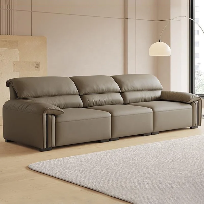 Light Luxury Minimalist Elephant Ear Leather Sofa Living Room First Layer Cowhide Small Apartment Straight Row Leather Sofa