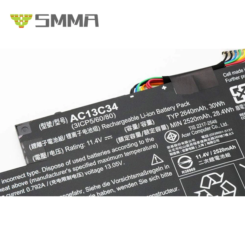 
30WH 2640mAh AC13C34 Laptop Battery for Acer Aspire V5-122P V5-122P-0408 V5-122P-0467 E3-111 E3-112 V5-132 V5-132P Series 
