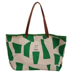 New Style Canvas Plaid Tote Bag Large Capacity Cotton Shopping Bag Message Bag