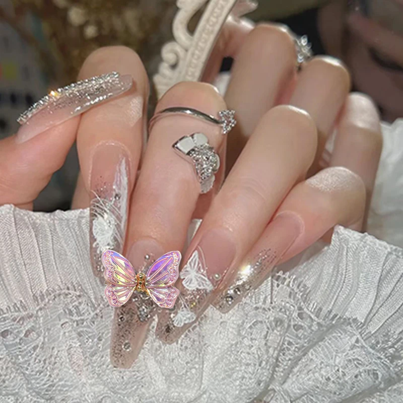 Vivid wing aurora rhinestones nail decoration supplies butterflies 3d butterfly nail ail charms