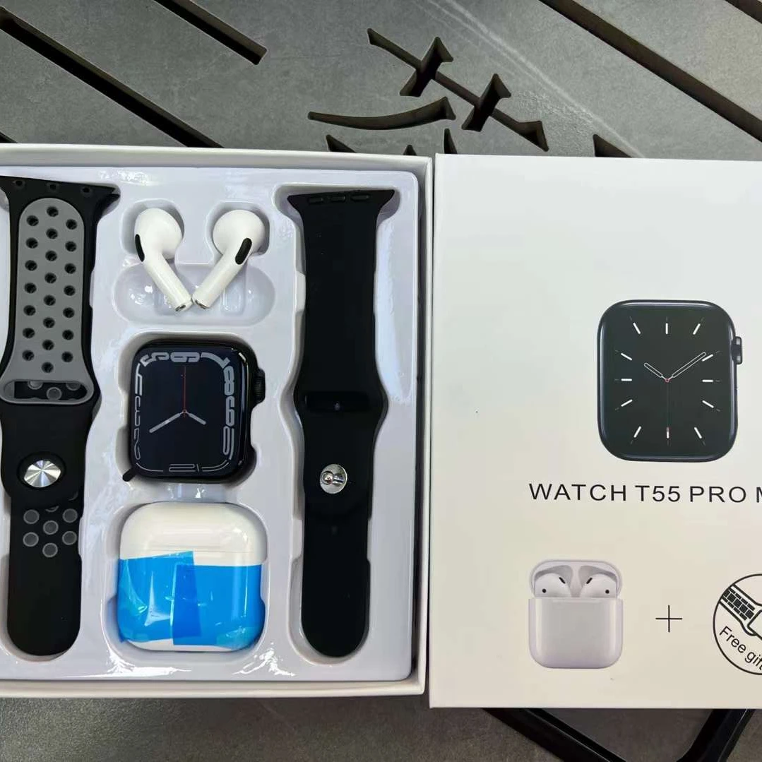 T55 pro max 2 in 1 wireless smart watch with earbuds headset,w26 pro max /T55 pro max smart watch with earbuds earphone