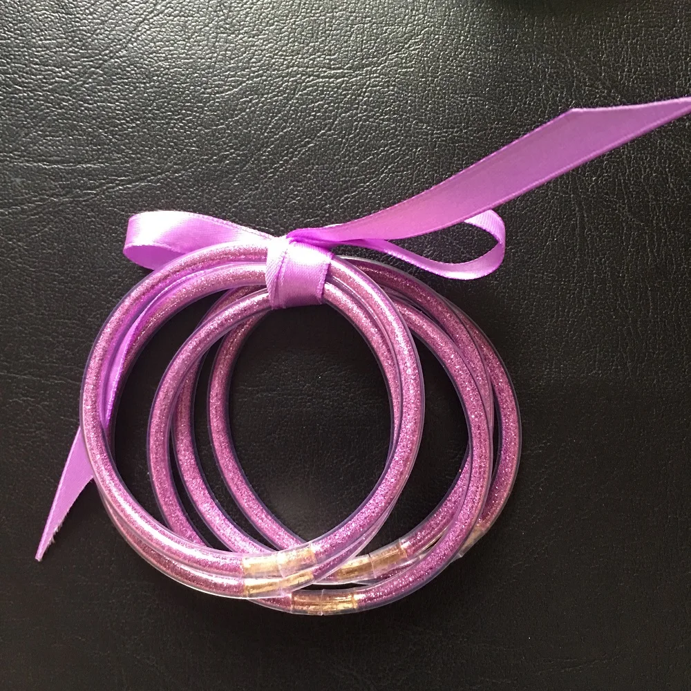 2020 Silicone Bracelet 5pcs/set Glitter Filled Jelly Round Bangle colorful neon color girl bangle bracelet
