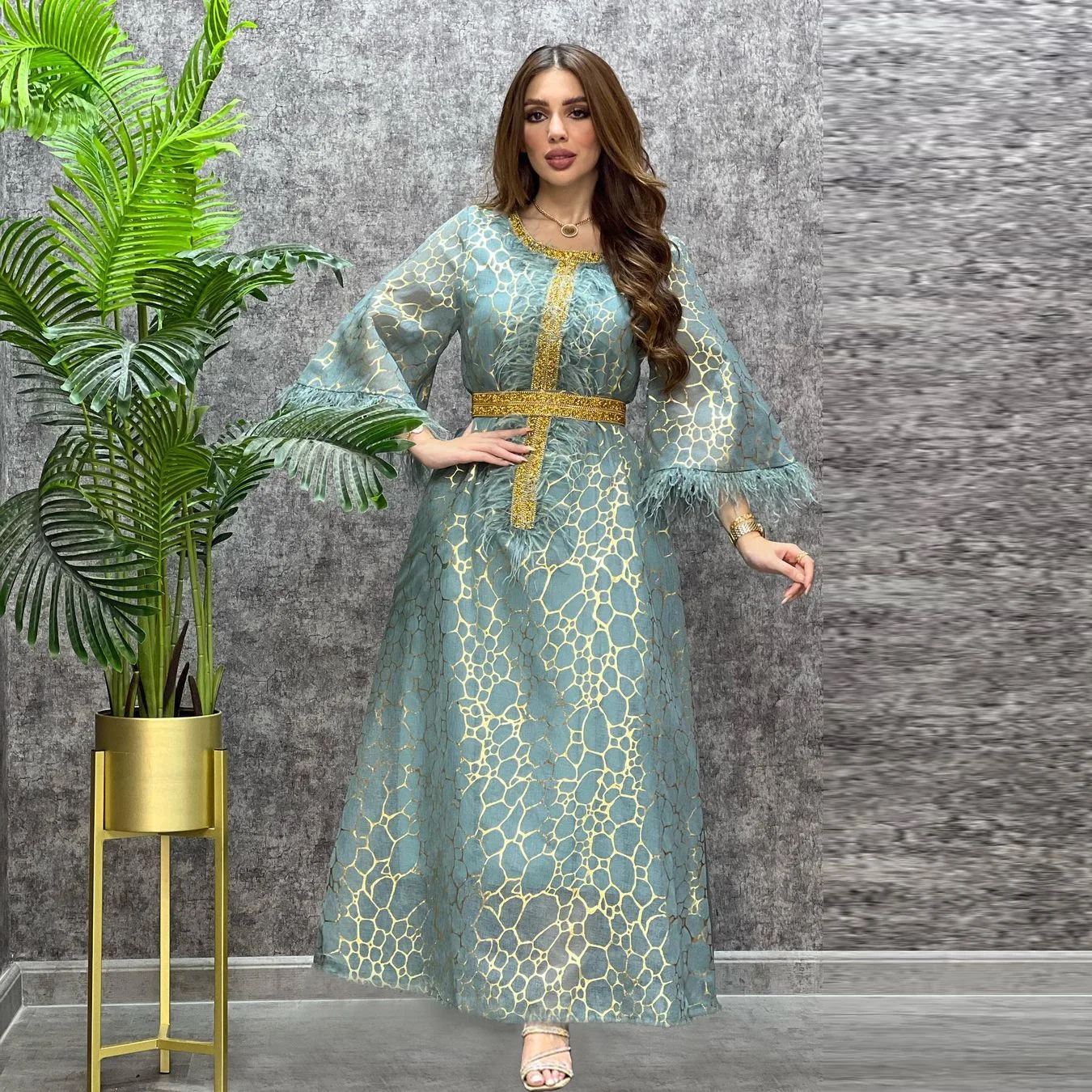 AB239 Dubai dress autumn and winter hot sale Middle Eastern Arabian dress hot stamping and diamond dress