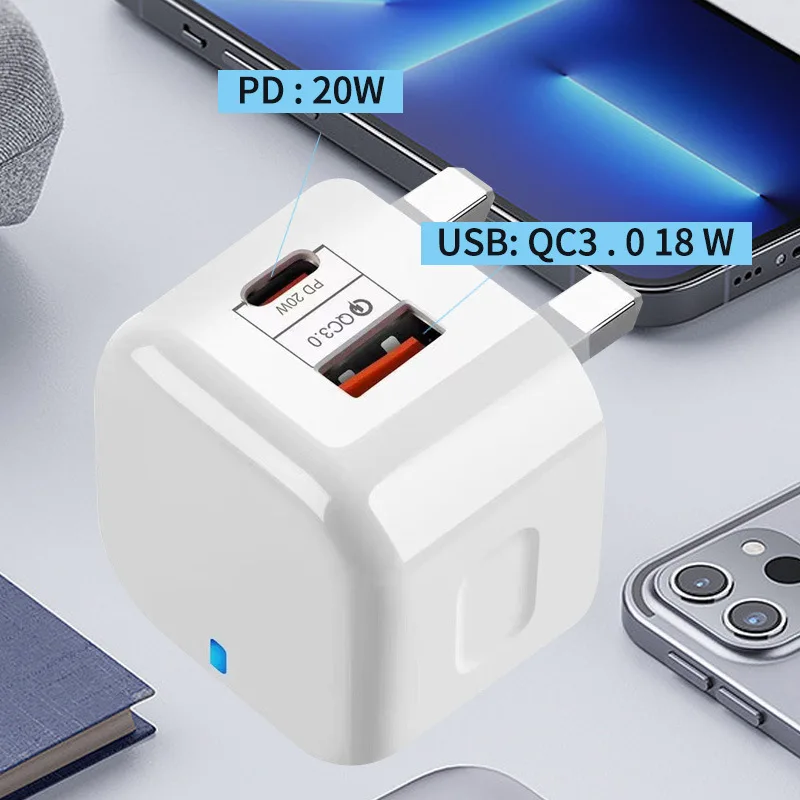 UK EU Plug 20W universal usb c travel charger dual usb adapter charger for phone tablet QC 3.0 Type C power adapter fast charger