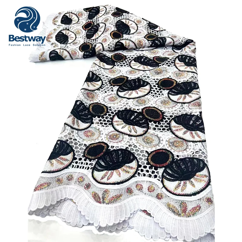 Bestway Unique Fashion White And Black Sequence Cord Lace Cotton Lace Party Wedding Lace