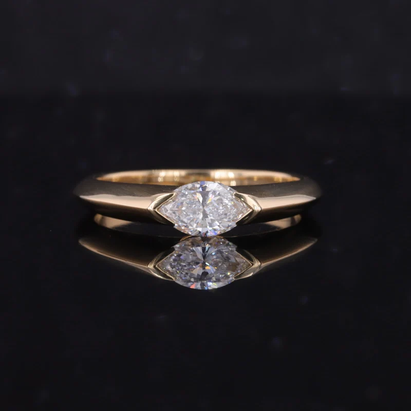 Starsgem Women 18K Yellow Gold Ring Half Bezel Setting Marquise Cut Lab Grown Diamond Engagement Rings