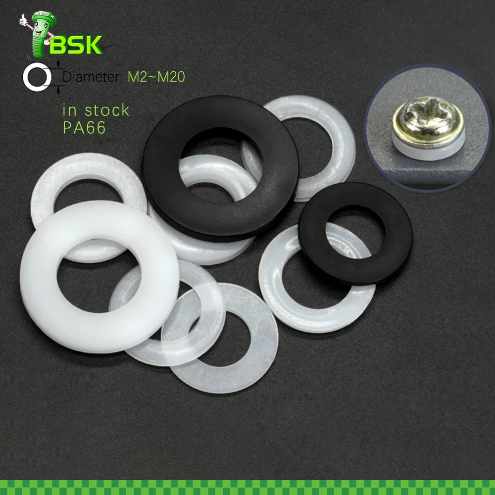 Plastic washer for bolt size M2-M20 Flat Washer Nylon PA66 wheit black Transparent Clear Plastic Washers Flat Gasket