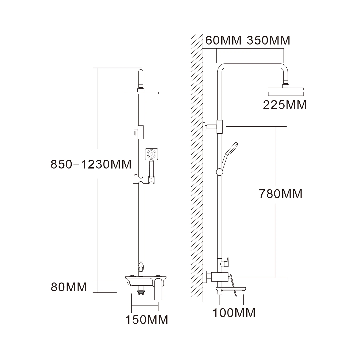 Bathroom Wall Mounted Chrome Brass Rain Shower Faucet 3-Function Hot Cold Water Shower Set