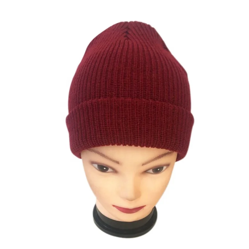 Solid Color Slouch Hat with  Logo 100% Acrylic Customized Men Knit Slouch Beanie for Winter