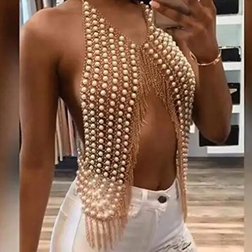 Цепочки для тела, Пляжная цепочка бикини с жемчугом, бюстгальтер, модная портупея, очаровательные аксессуары, ювелирные изделия